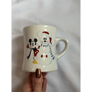 Disney Mickey Mouse Snowman Christmas Mug • Blue Interior • Holiday Coffee Cup